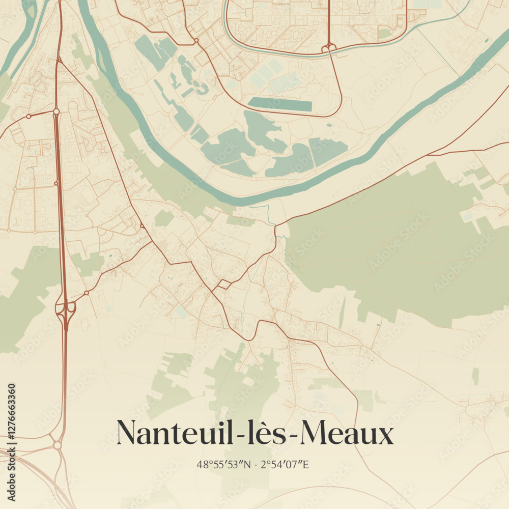 Obraz premium Vintage map of Nanteuil-lès-Meaux, France.