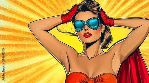 pop art superhero woman unmasking her secret identity