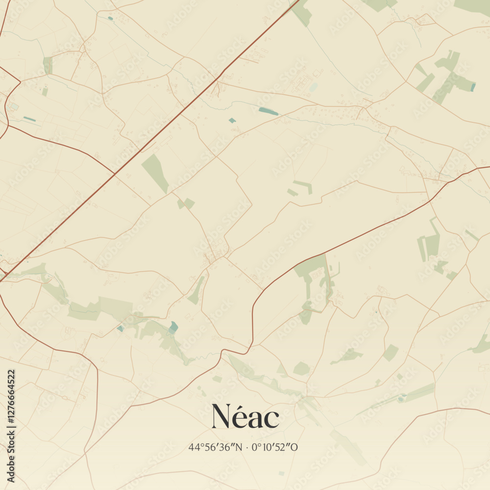 Fototapeta premium Vintage map of Néac, France.