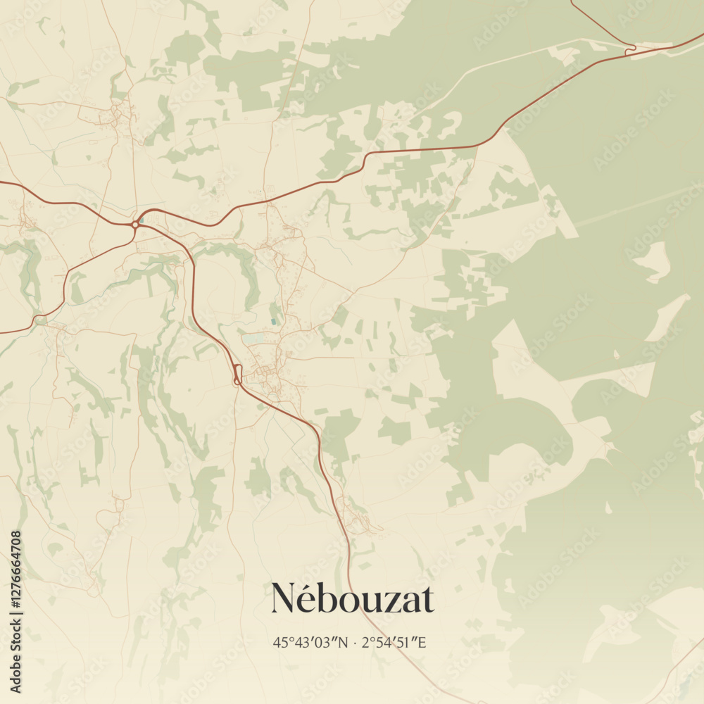 Obraz premium Vintage map of Nébouzat, France.