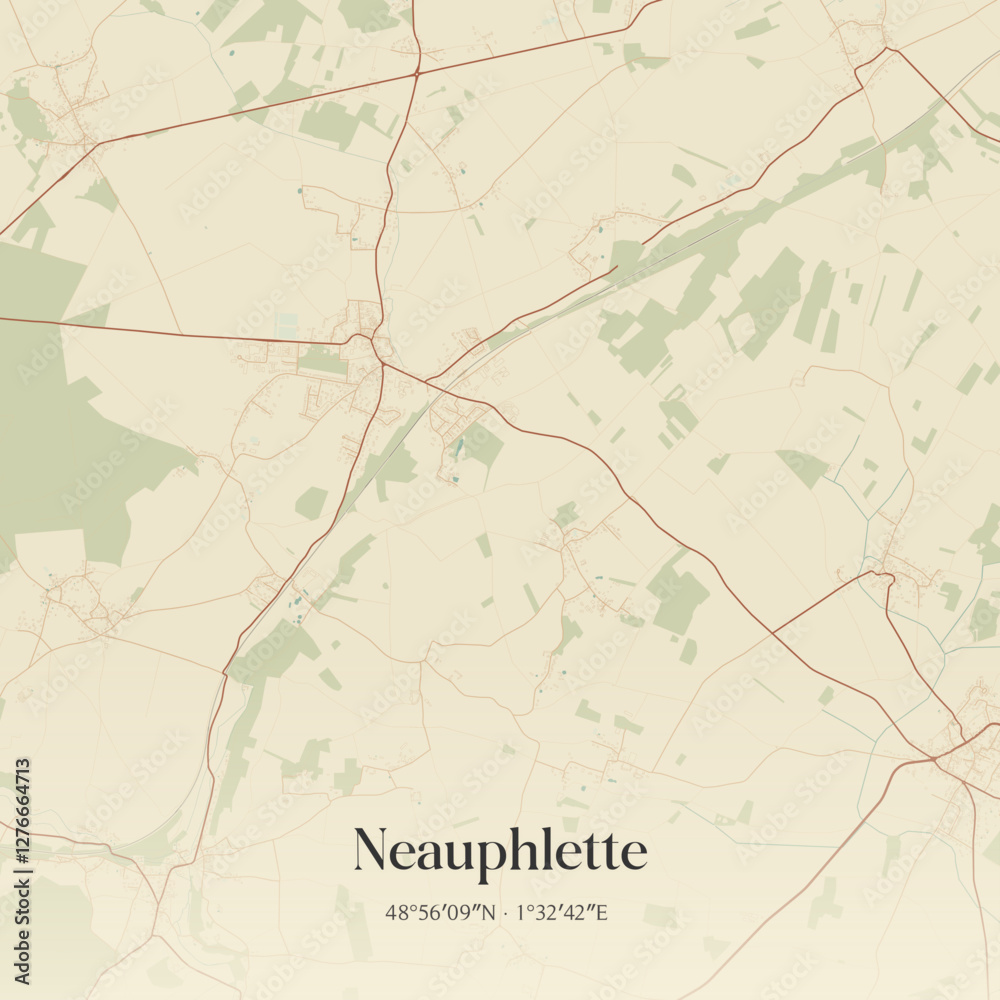 Obraz premium Vintage map of Neauphlette, France.