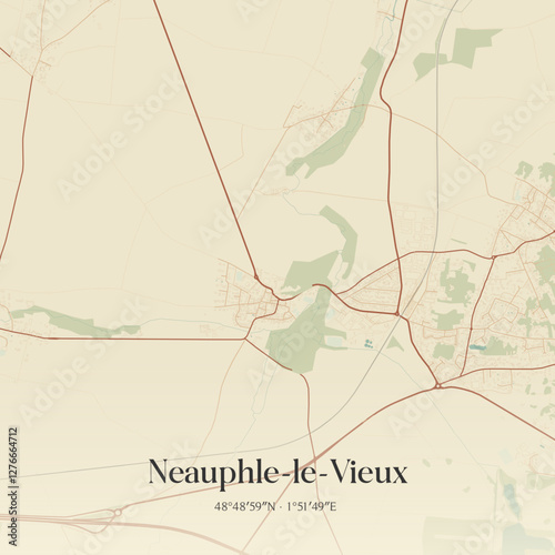 Vintage map of Neauphle-le-Vieux, France.