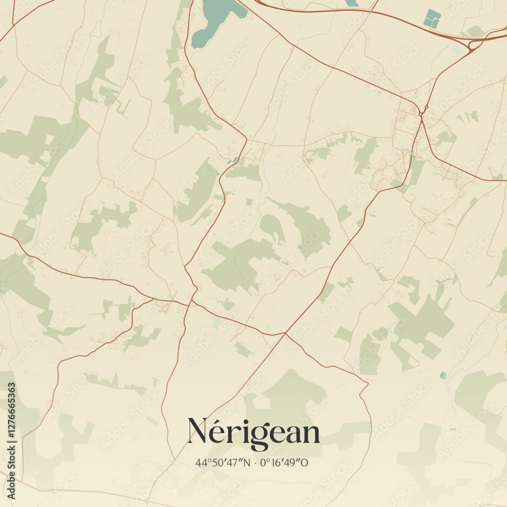 Fototapeta premium Vintage map of Nérigean, France.