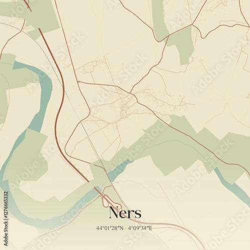 Vintage map of Ners, France.