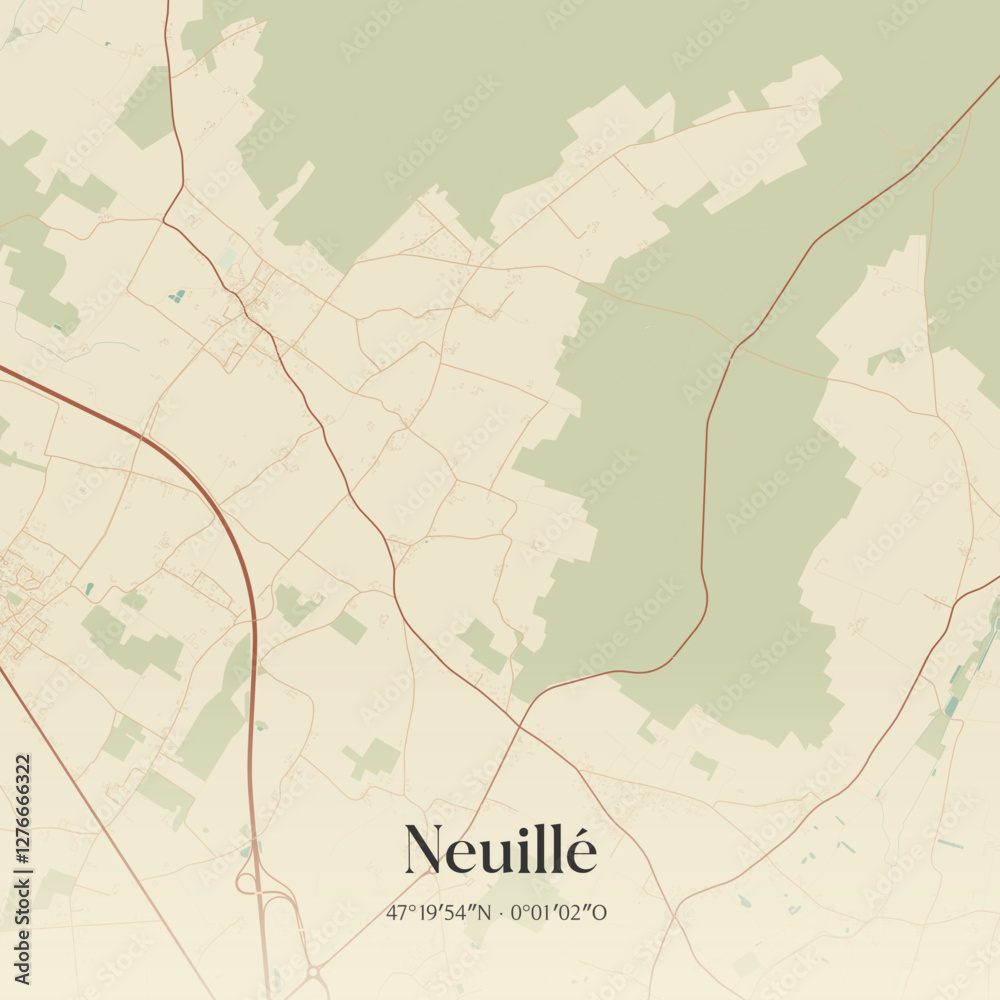 Fototapeta premium Vintage map of Neuillé, France.