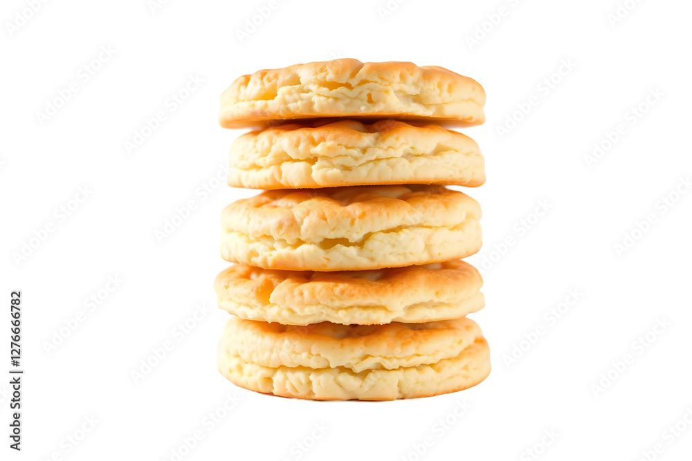 A stack of golden-brown homemade butter biscuits, butter cookies A stack of golden-brown homemade butter biscuits, butter cookies