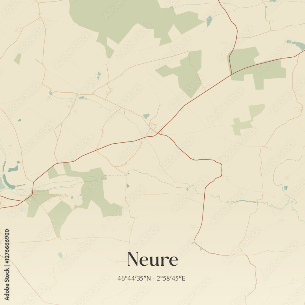 Obraz premium Vintage map of Neure, France.