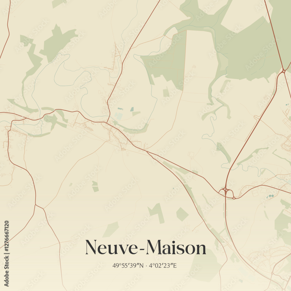 Fototapeta premium Vintage map of Neuve-Maison, France.