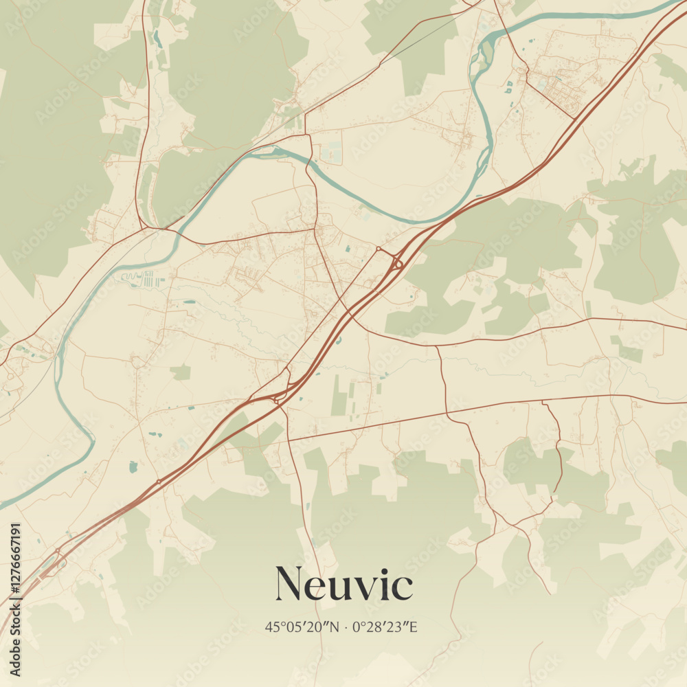 Fototapeta premium Vintage map of Neuvic, France.