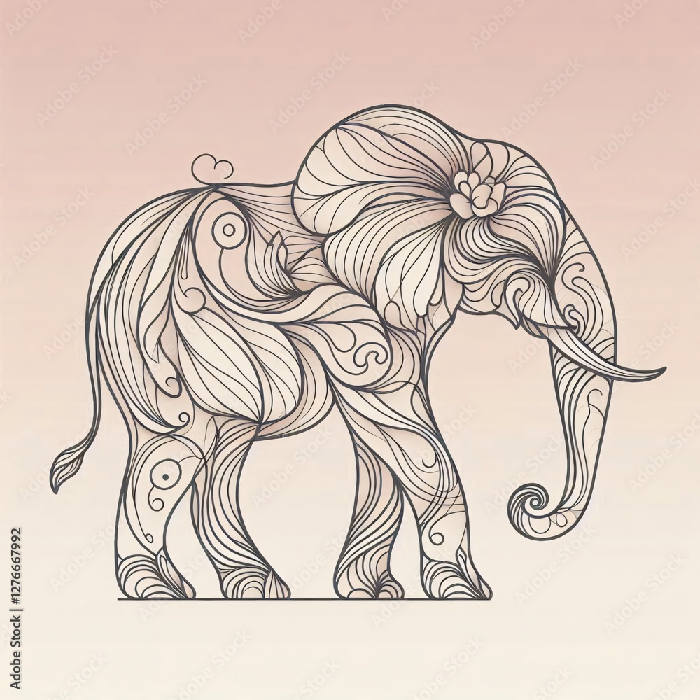 Fototapeta premium Line Art Silhouettes of an abstract elephant