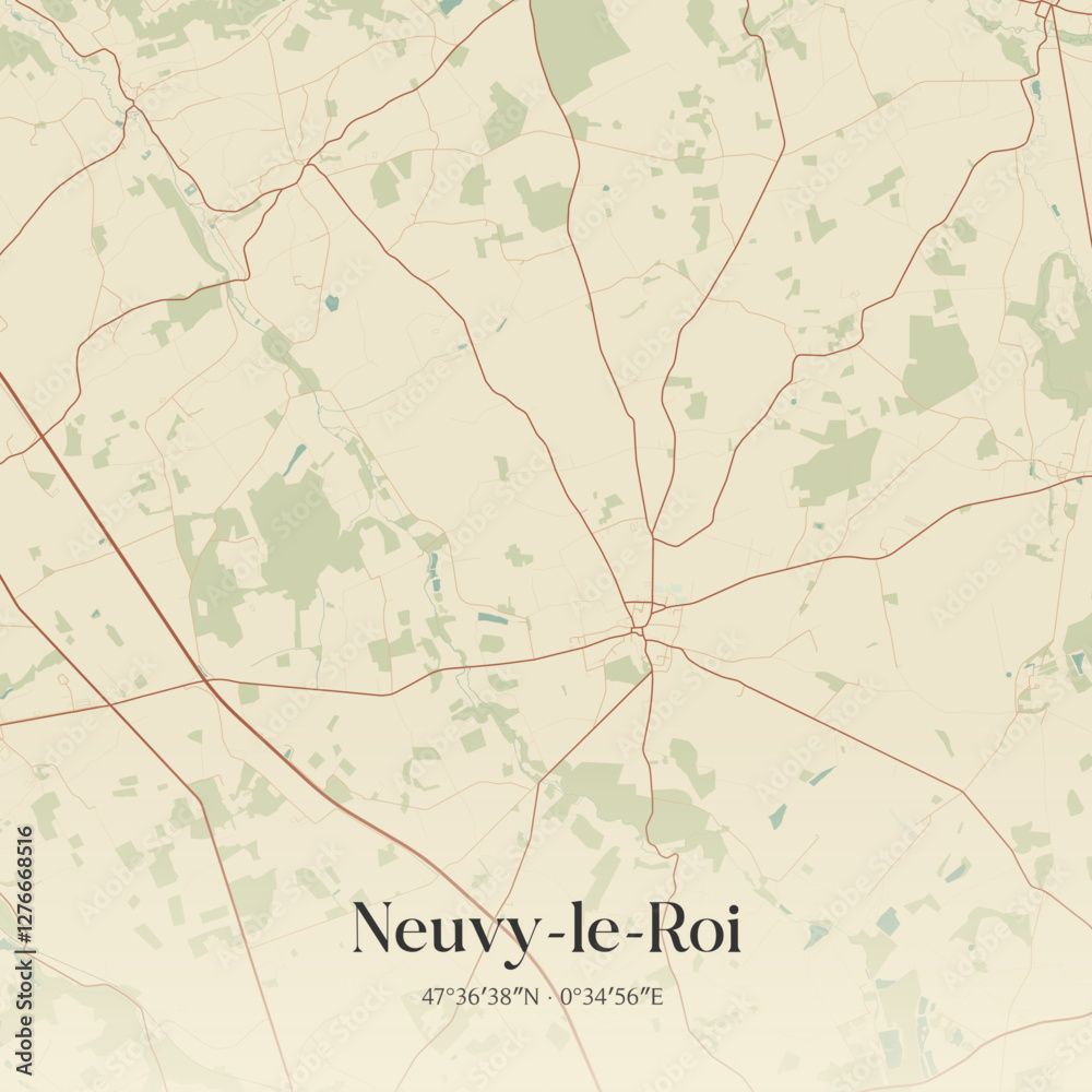 Fototapeta premium Vintage map of Neuvy-le-Roi, France.