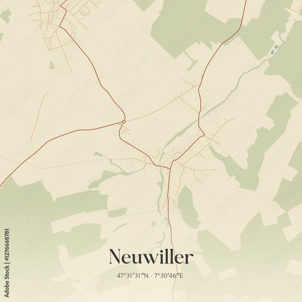 Fototapeta premium Vintage map of Neuwiller, France.
