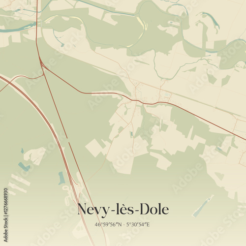 Vintage map of Nevy-lès-Dole, France.
