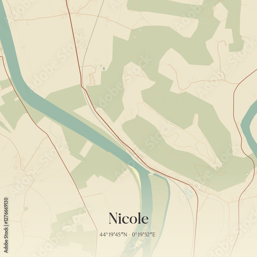 Vintage map of Nicole, France.