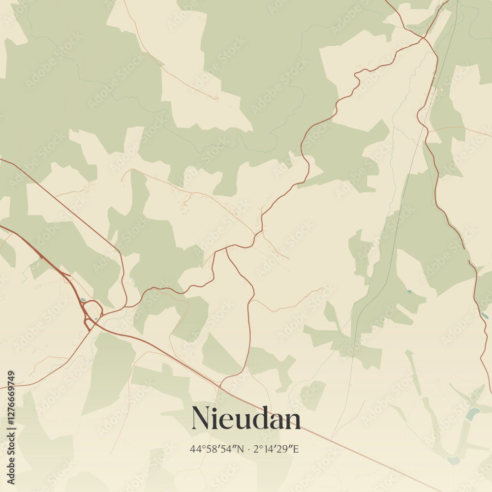 Obraz premium Vintage map of Nieudan, France.