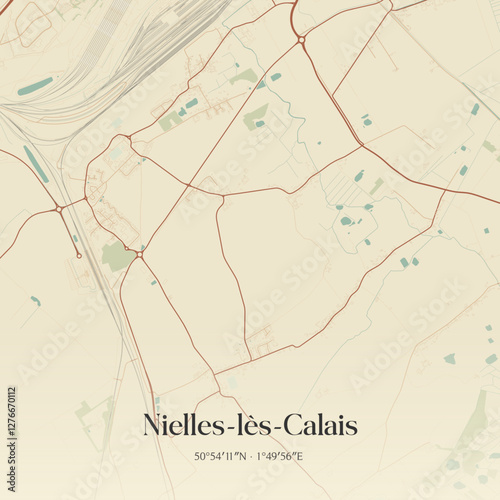 Vintage map of Nielles-lès-Calais, France.