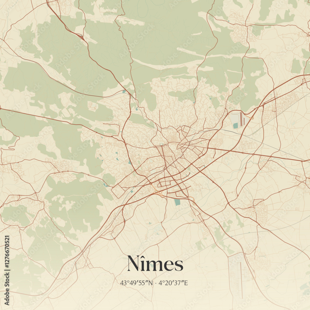 Fototapeta premium Vintage map of Nîmes, France.