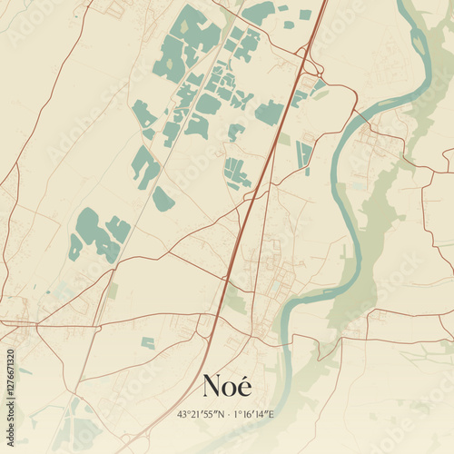 Vintage map of Noé, France.
