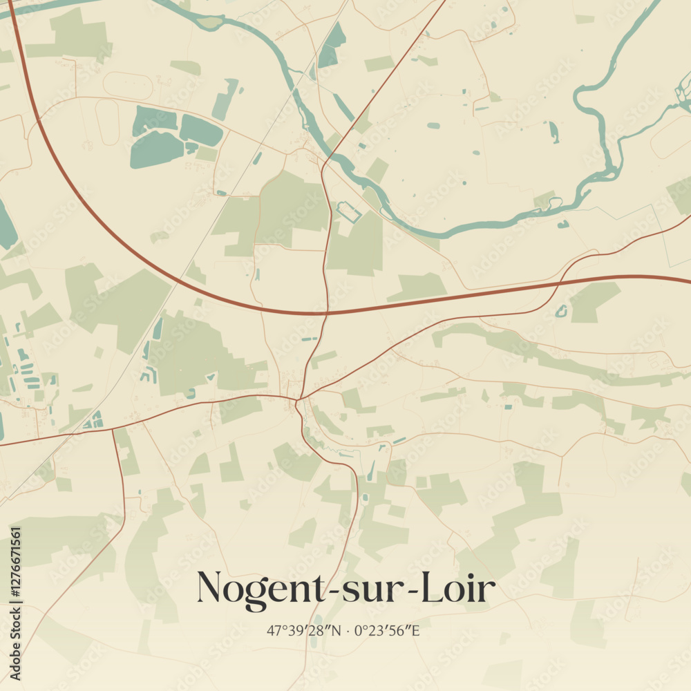 Fototapeta premium Vintage map of Nogent-sur-Loir, France.