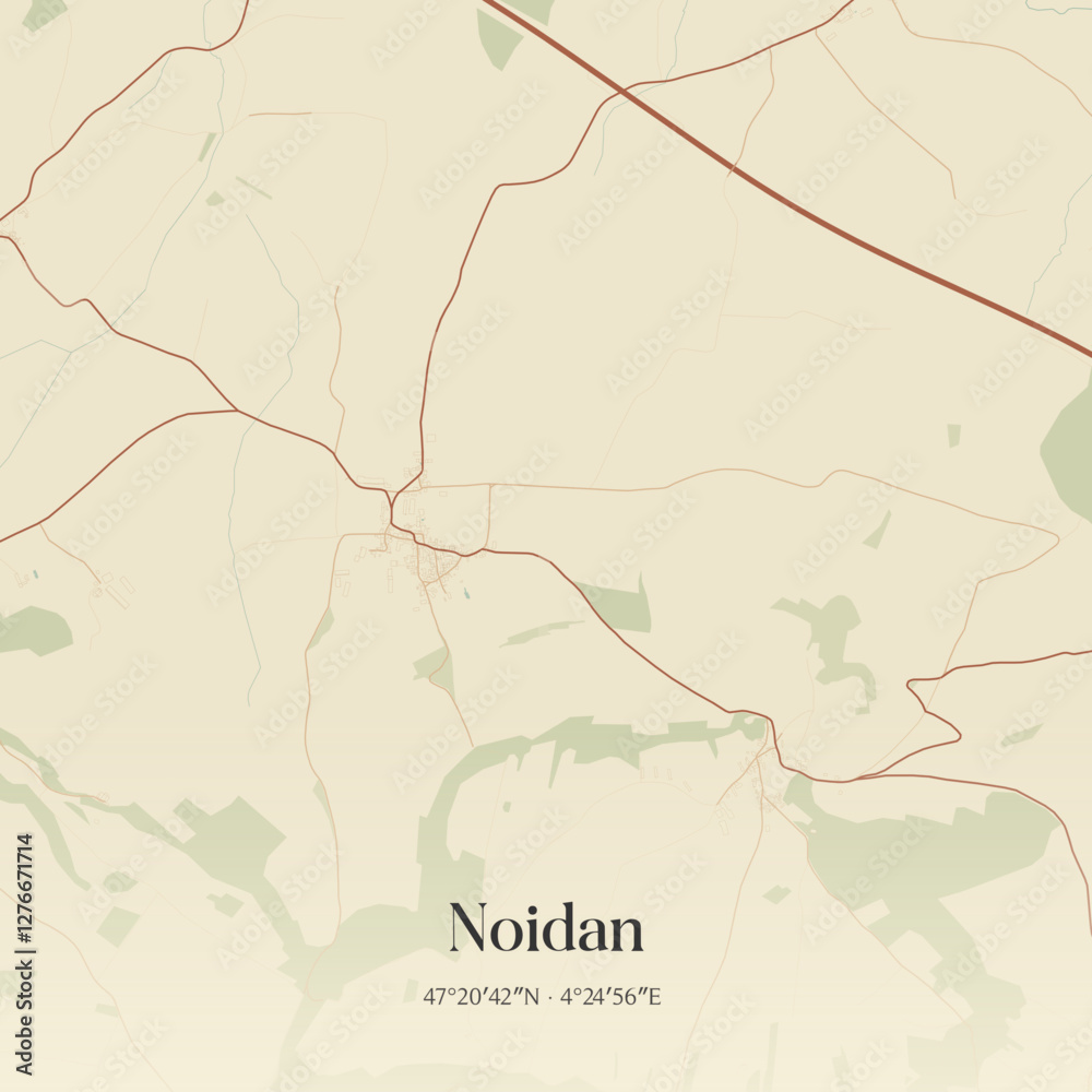 Fototapeta premium Vintage map of Noidan, France.