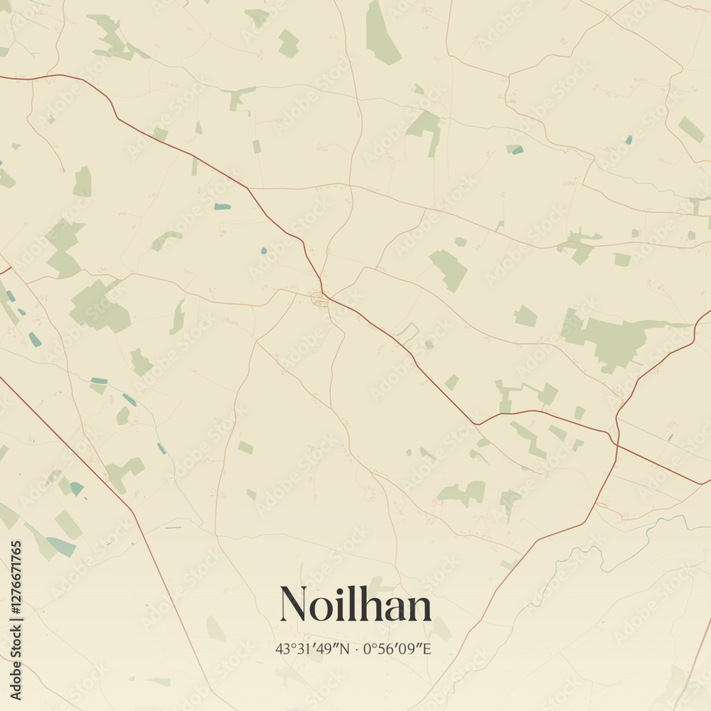 Fototapeta premium Vintage map of Noilhan, France.