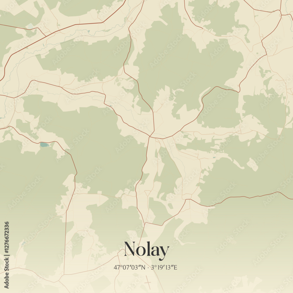 Obraz premium Vintage map of Nolay, France.