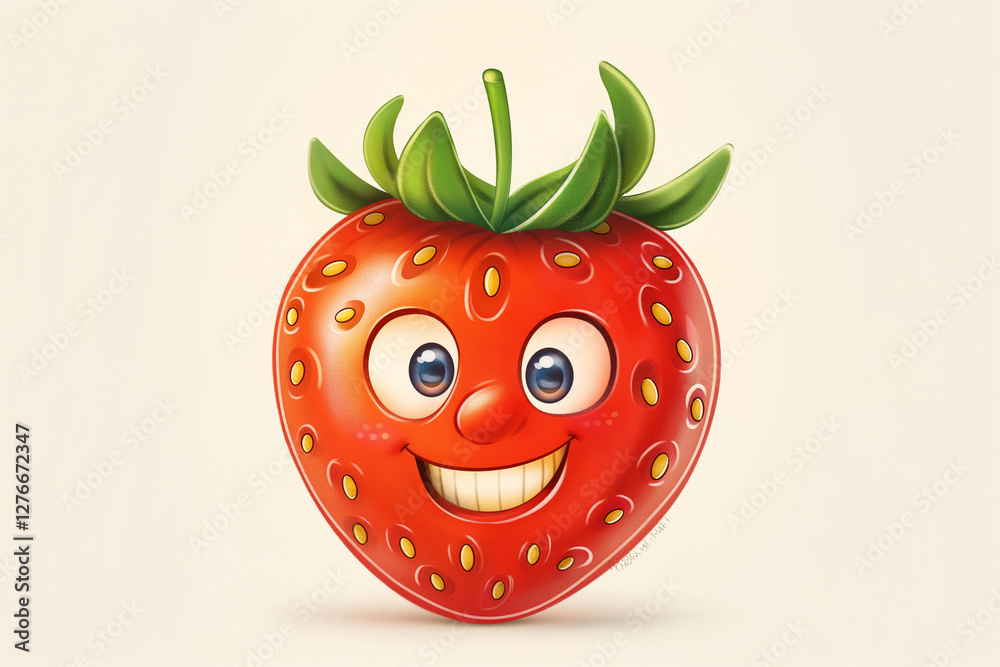 Obraz premium A cute cartoon strawberry character with a friendly face, animated in a lively