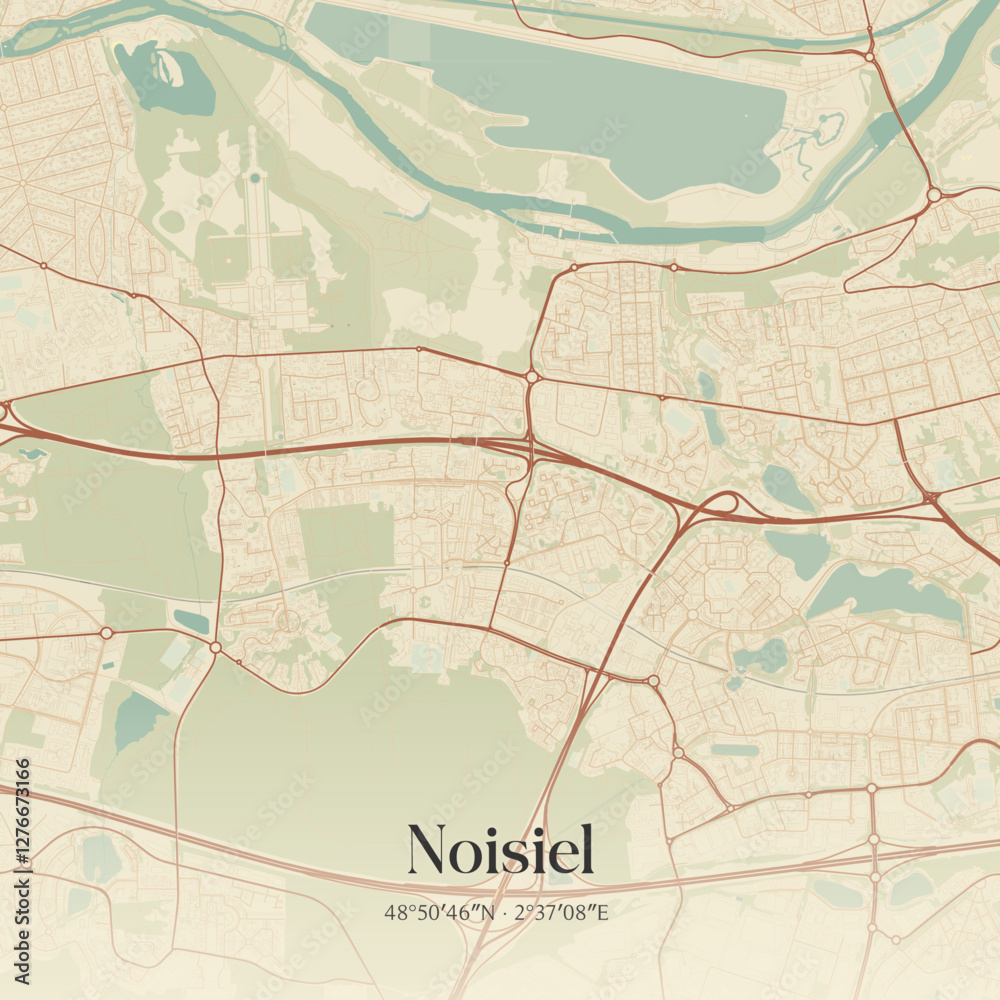 Fototapeta premium Vintage map of Noisiel, France.