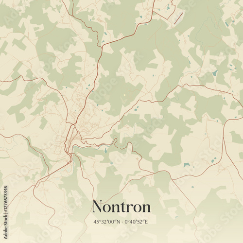 Vintage map of Nontron, France.