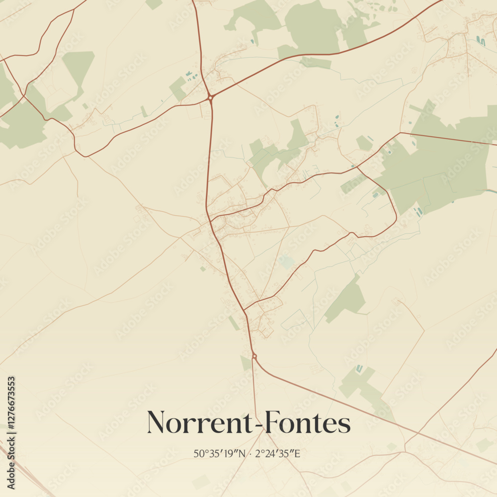 Fototapeta premium Vintage map of Norrent-Fontes, France.