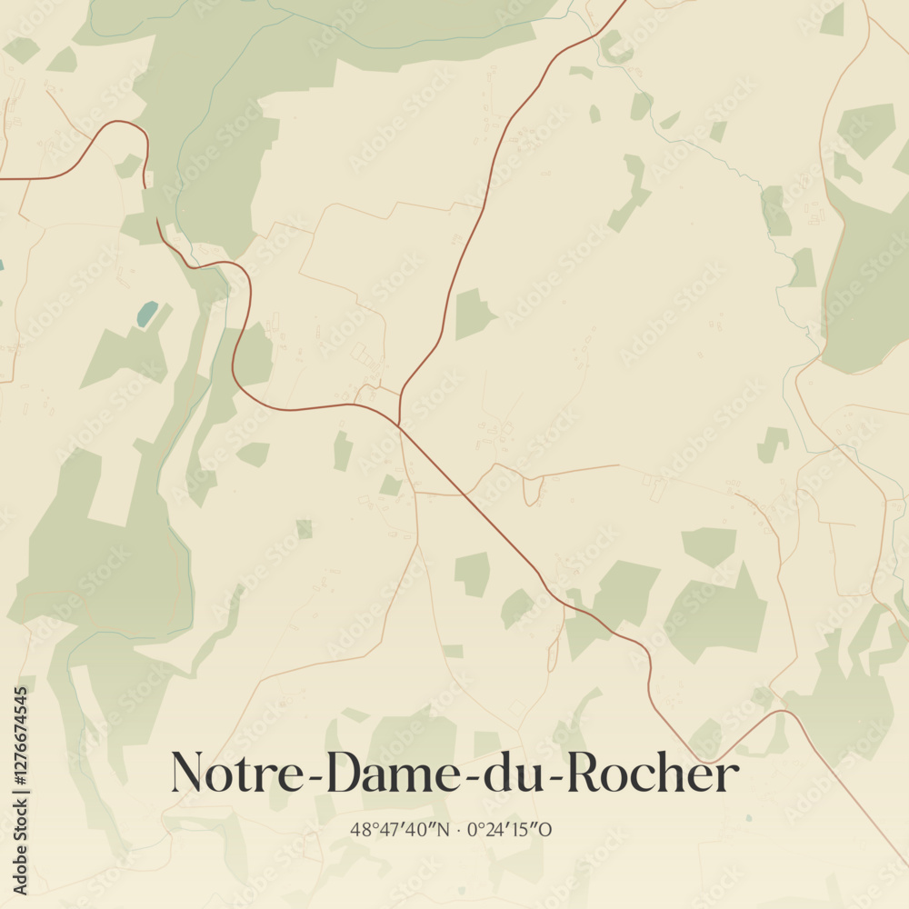Fototapeta premium Vintage map of Notre-Dame-du-Rocher, France.