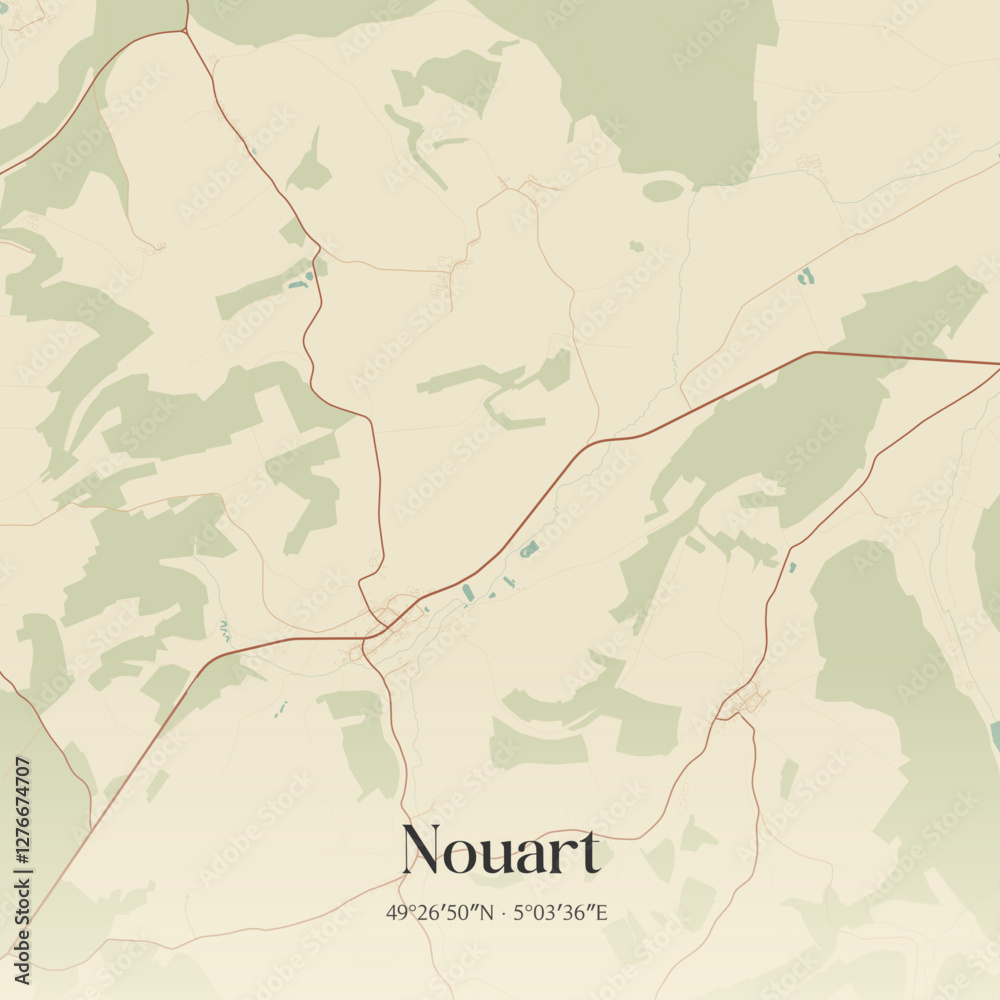 Obraz premium Vintage map of Nouart, France.