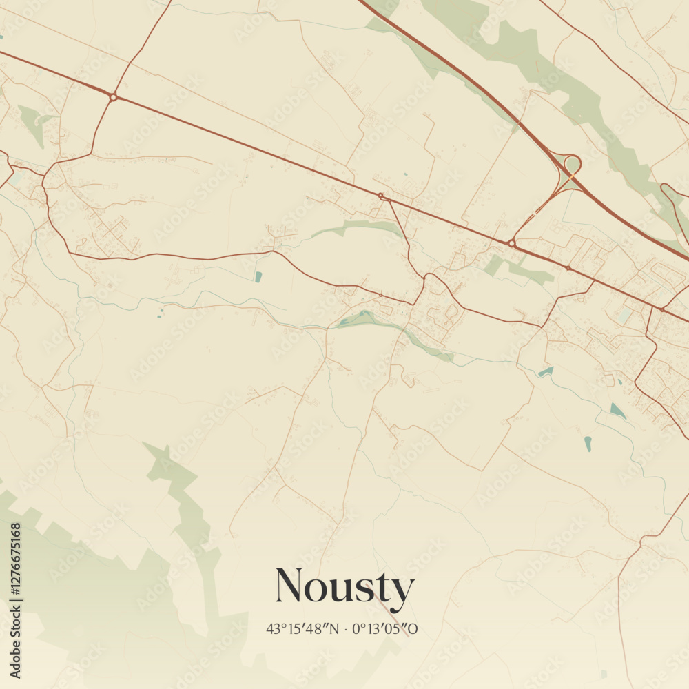 Fototapeta premium Vintage map of Nousty, France.