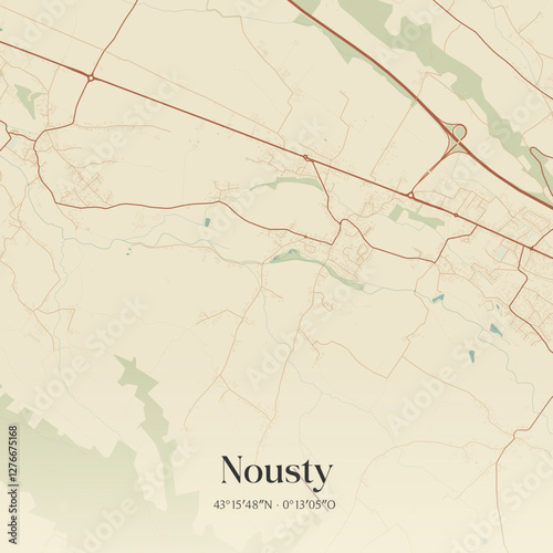 Vintage map of Nousty, France.