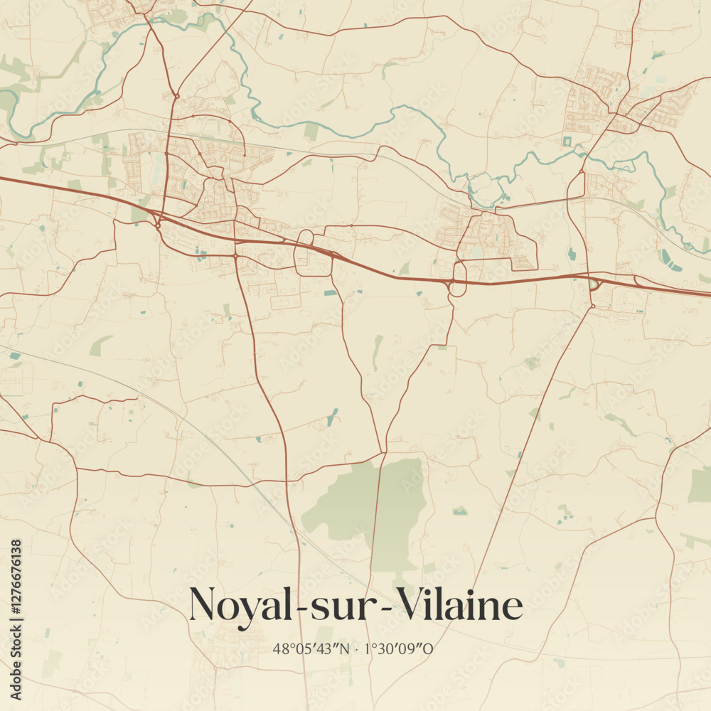 Fototapeta premium Vintage map of Noyal-sur-Vilaine, France.