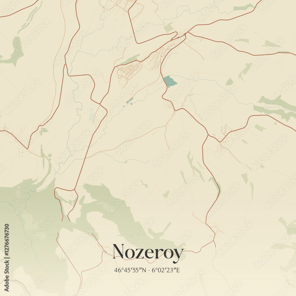Fototapeta premium Vintage map of Nozeroy, France.