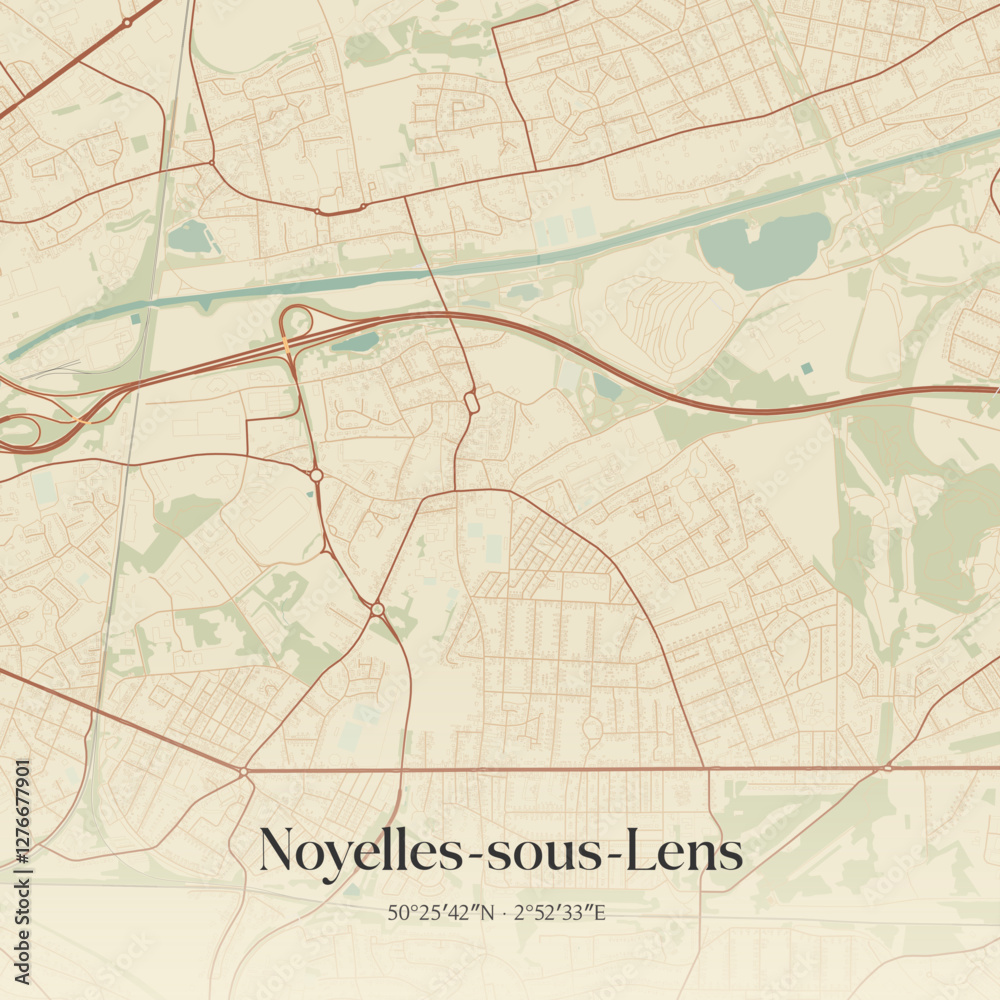 Obraz premium Vintage map of Noyelles-sous-Lens, France.
