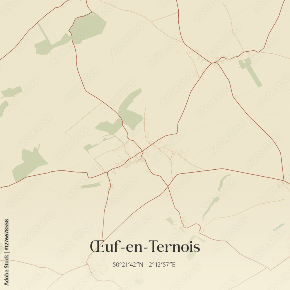 Fototapeta premium Vintage map of Œuf-en-Ternois, France.