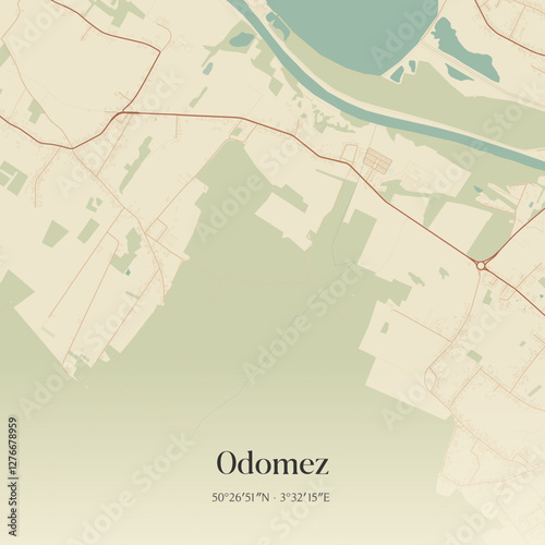 Vintage map of Odomez, France.