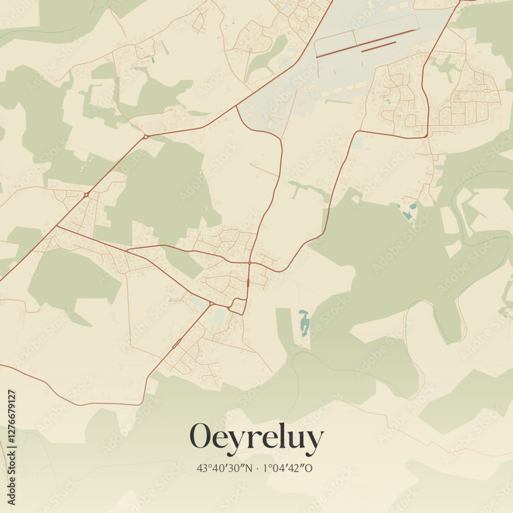 Obraz premium Vintage map of Oeyreluy, France.