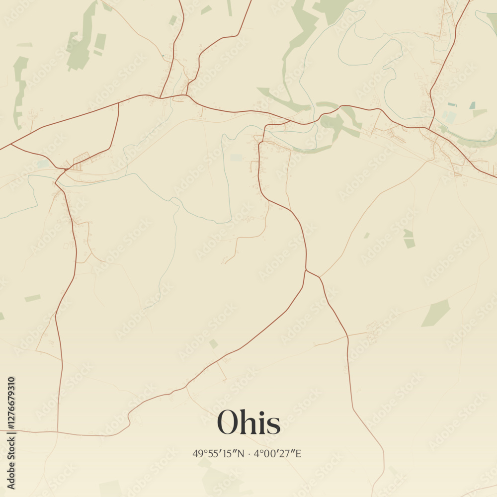 Obraz premium Vintage map of Ohis, France.