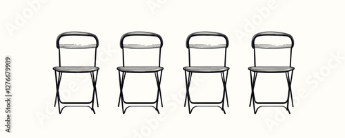 Four stylish black-and-white bar stools in a row on white background. Vector