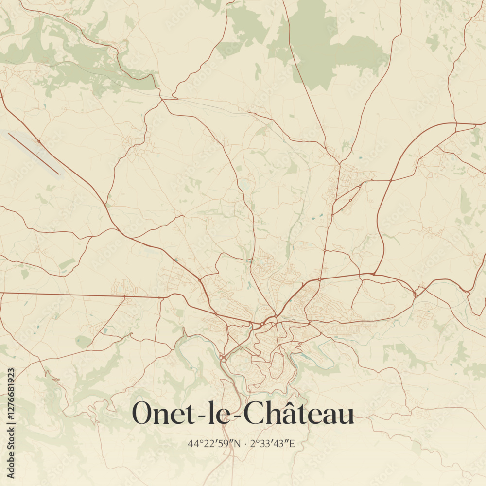 Fototapeta premium Vintage map of Onet-le-Château, France.