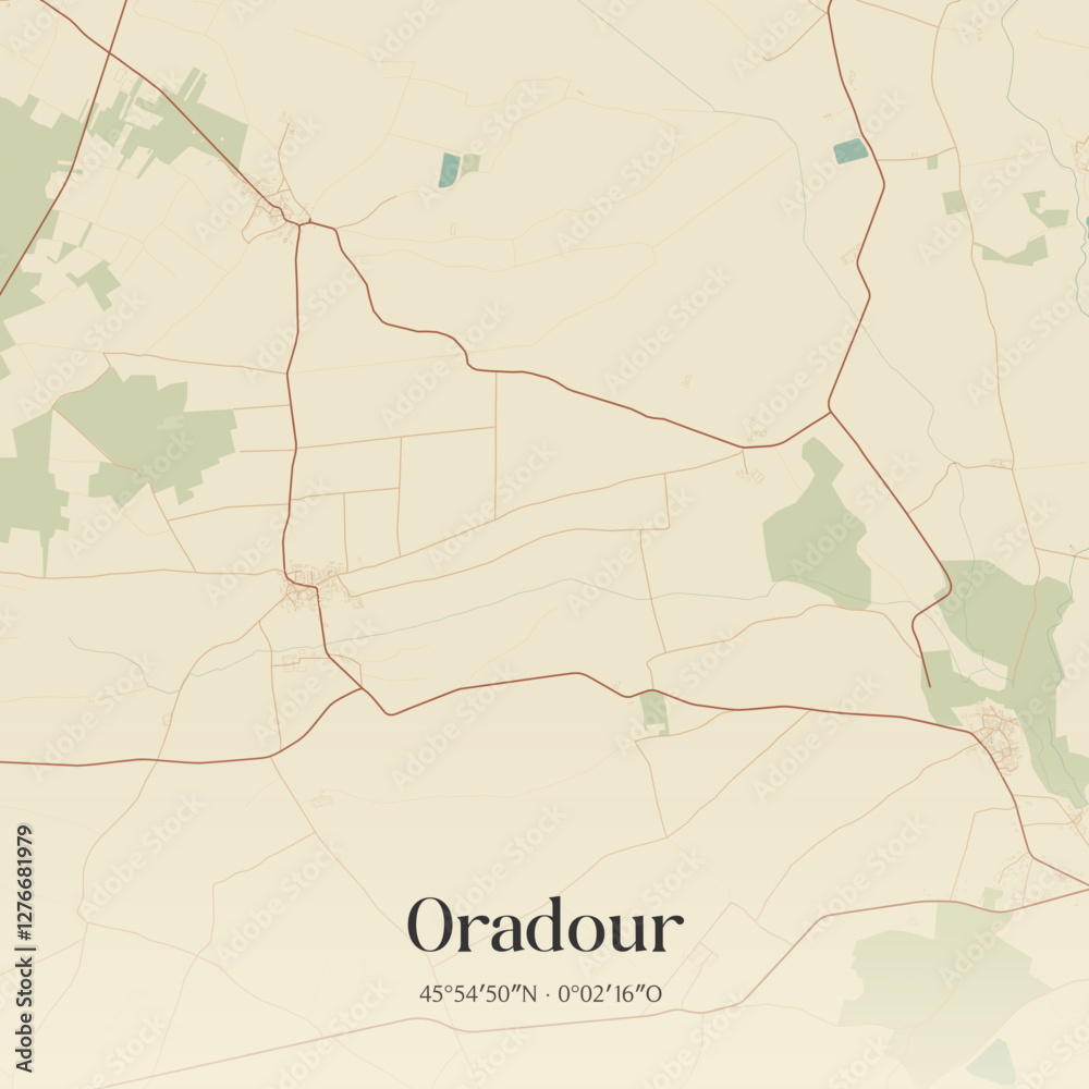 Obraz premium Vintage map of Oradour, France.