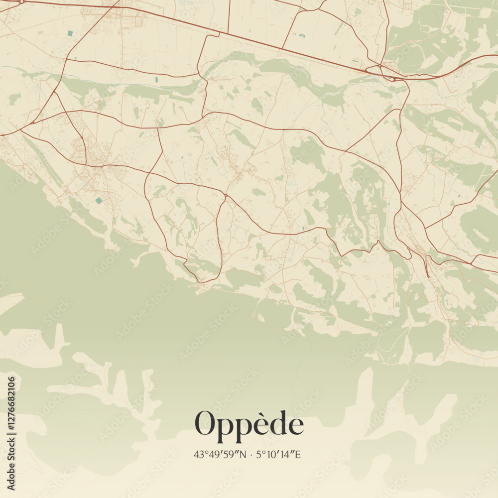 Fototapeta premium Vintage map of Oppède, France.