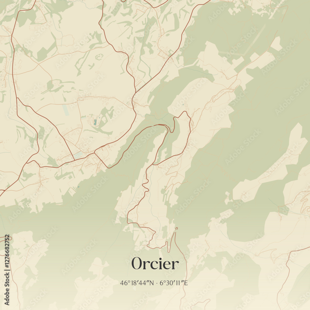 Fototapeta premium Vintage map of Orcier, France.