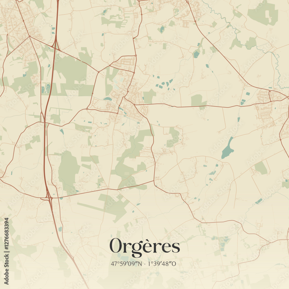 Fototapeta premium Vintage map of Orgères, France.
