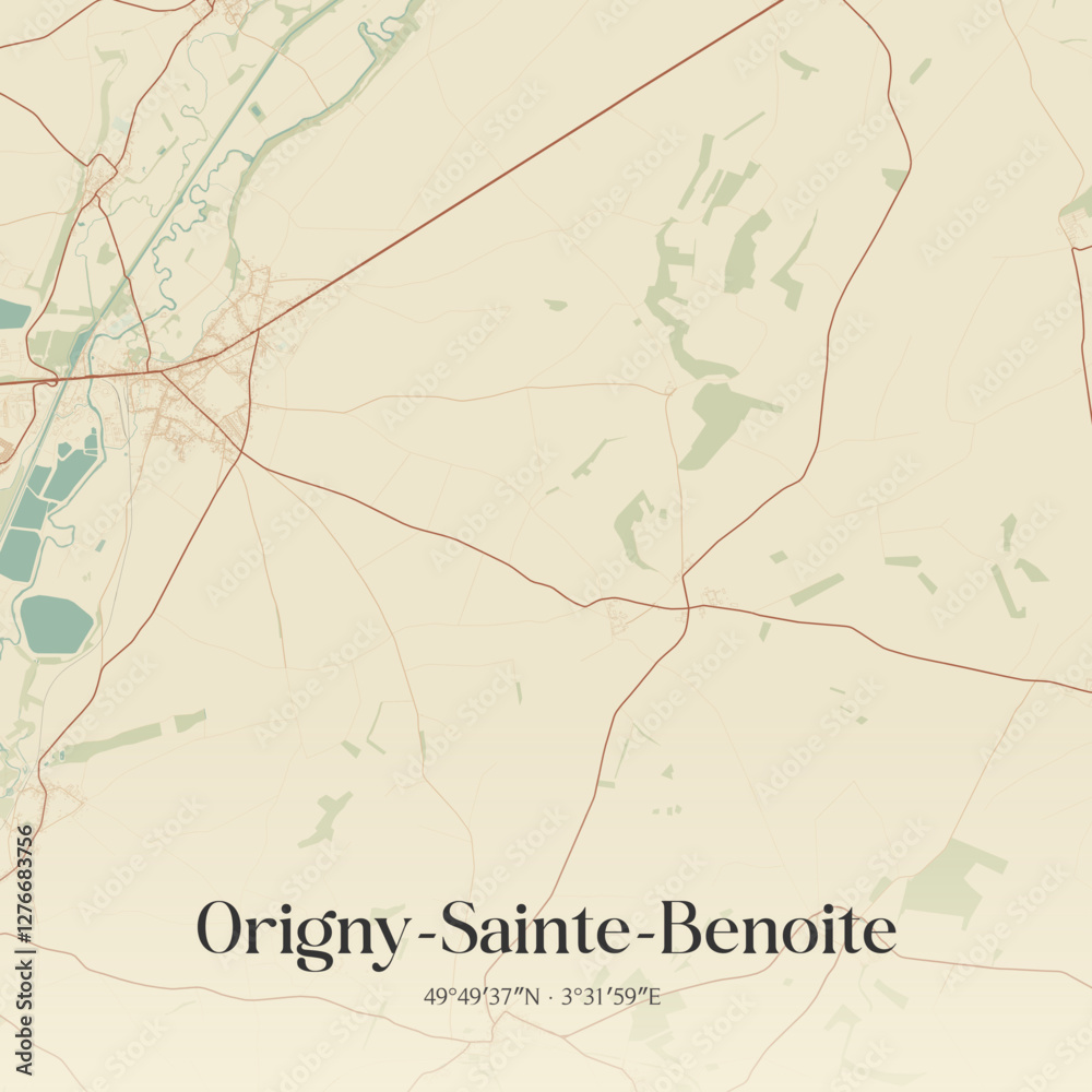 Obraz premium Vintage map of Origny-Sainte-Benoite, France.