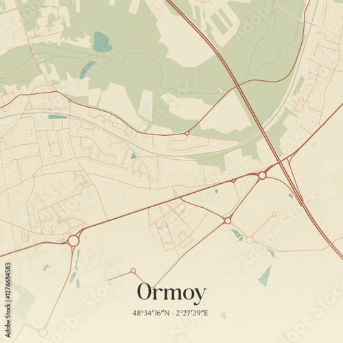 Εκτύπωση καμβά Vintage map of Ormoy, France.