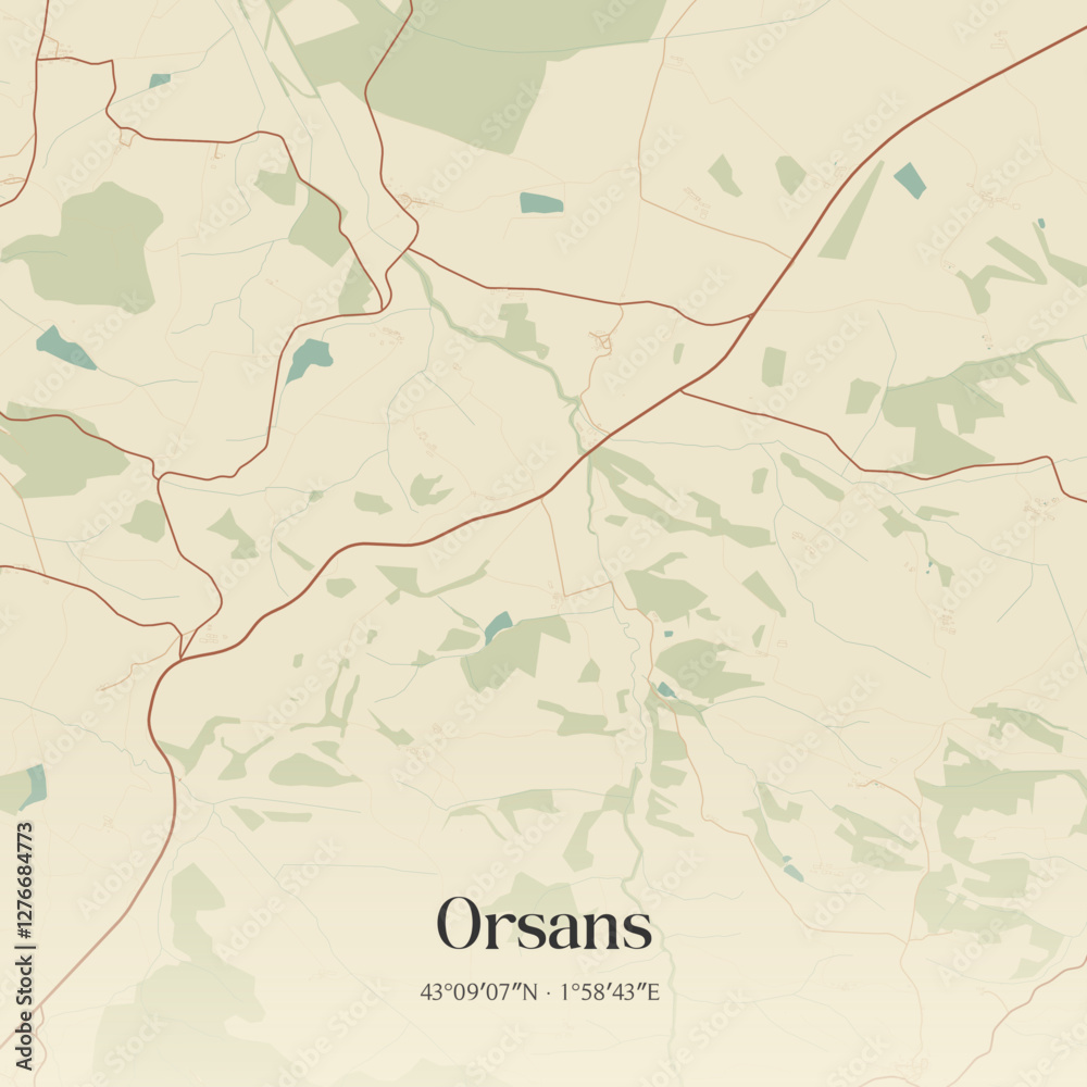 Fototapeta premium Vintage map of Orsans, France.